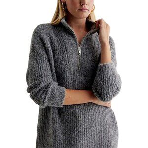 Express London Fuzzy Knit 1/4 Zip Tunic Sweater Gray Oversized Wool Blend Size M